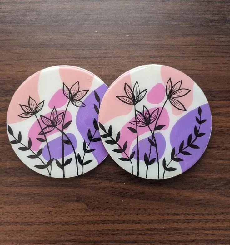 Handmade Floral Clay Coasters